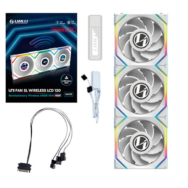 Ventilador Lian Li Uni Fan SL LCD ARGB Reverse Blade 120mm Triple Pack Wireless Blanco