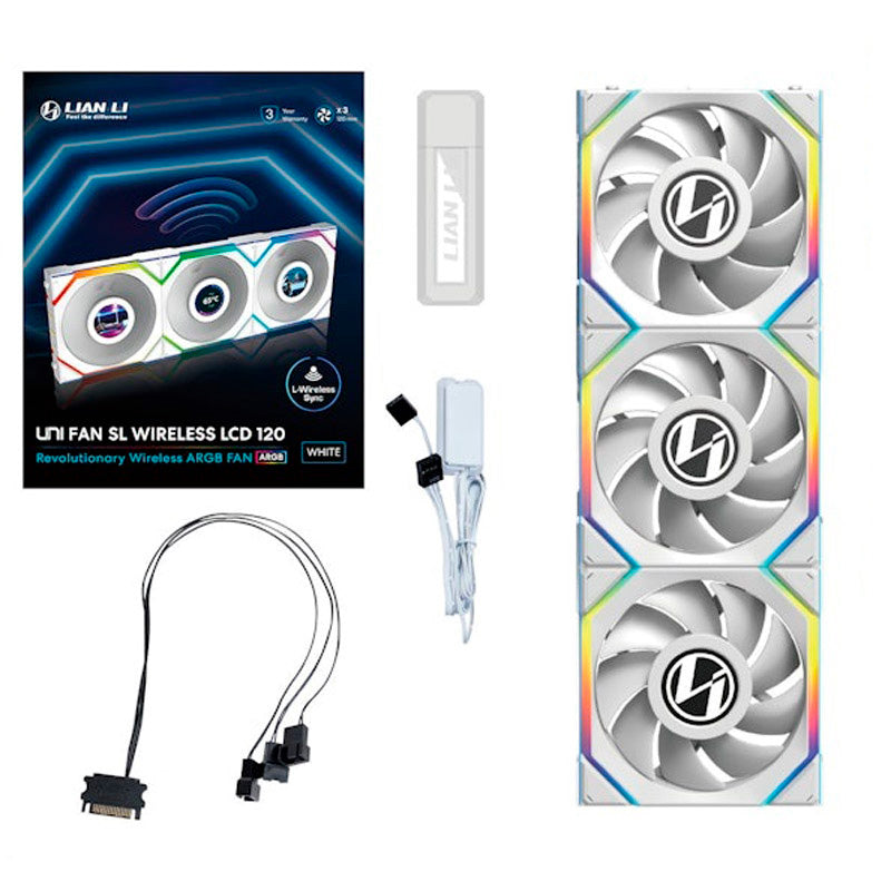 Ventilador Lian Li Uni Fan SL LCD ARGB 120mm Triple Pack Wireless Blanco