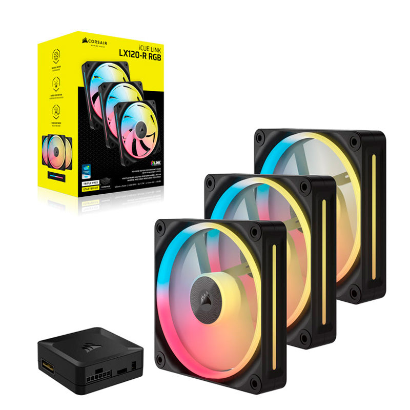 Ventilador Corsair iCUE LINK LX120-R Reverse RGB PWM 120mm Triple Pack Negro