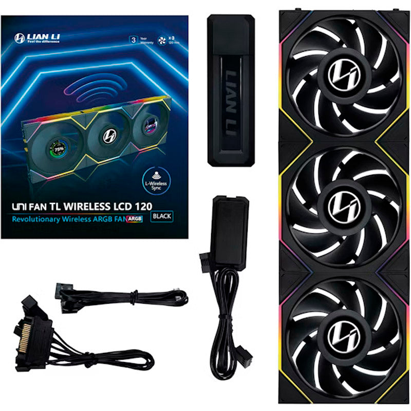 Ventilador Lian Li Uni Fan TL120 Wireless LCD ARGB 120mm Triple Pack Negro