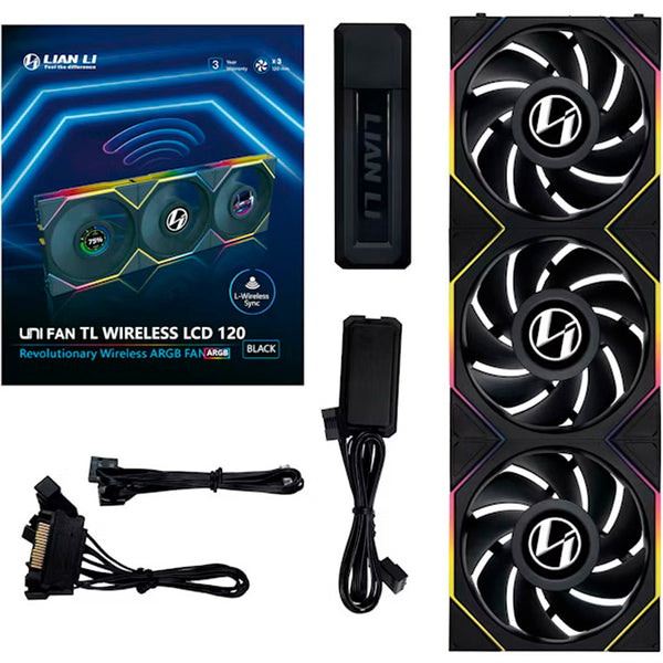 Ventilador Lian Li Uni Fan TL120 Wireless LCD ARGB 120mm Triple Pack Negro