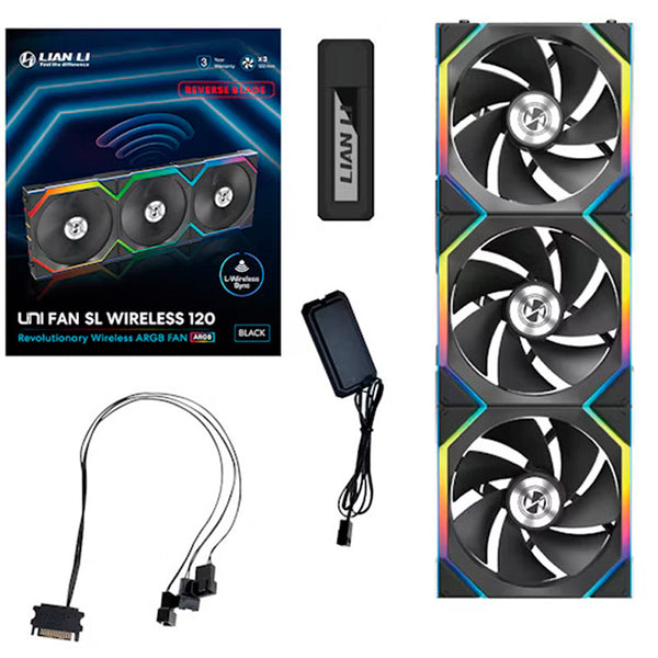 Ventilador Lian Li Uni Fan SL120 Wireless ARGB Reverse Blade 120mm Triple Pack Negro