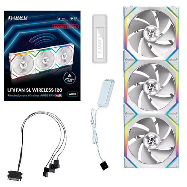 Ventilador Lian Li Uni Fan SL120 Wireless ARGB Reverse Blade 120mm Triple Pack Blanco